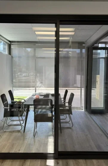 Black aluminium sliding door display at the Iconic Windows showroom in Melbourne
