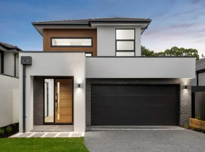 Completed Ringwood home with black aluminium windows and glazed entrance door