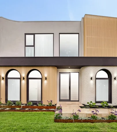 Completed Ashburton home with custom arched and rectangular black aluminium windows