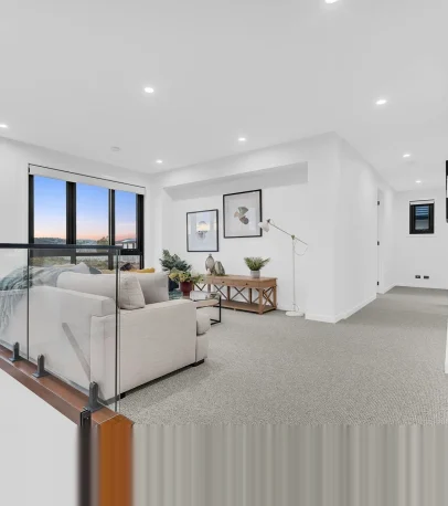 Open-plan living with black framed aluminium windows - Shanks Drive Berwick